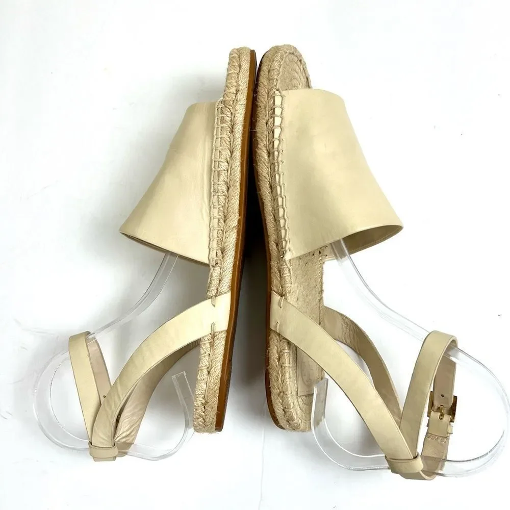 Tory Burch Elegant Cream Leather Espadrille Sandals